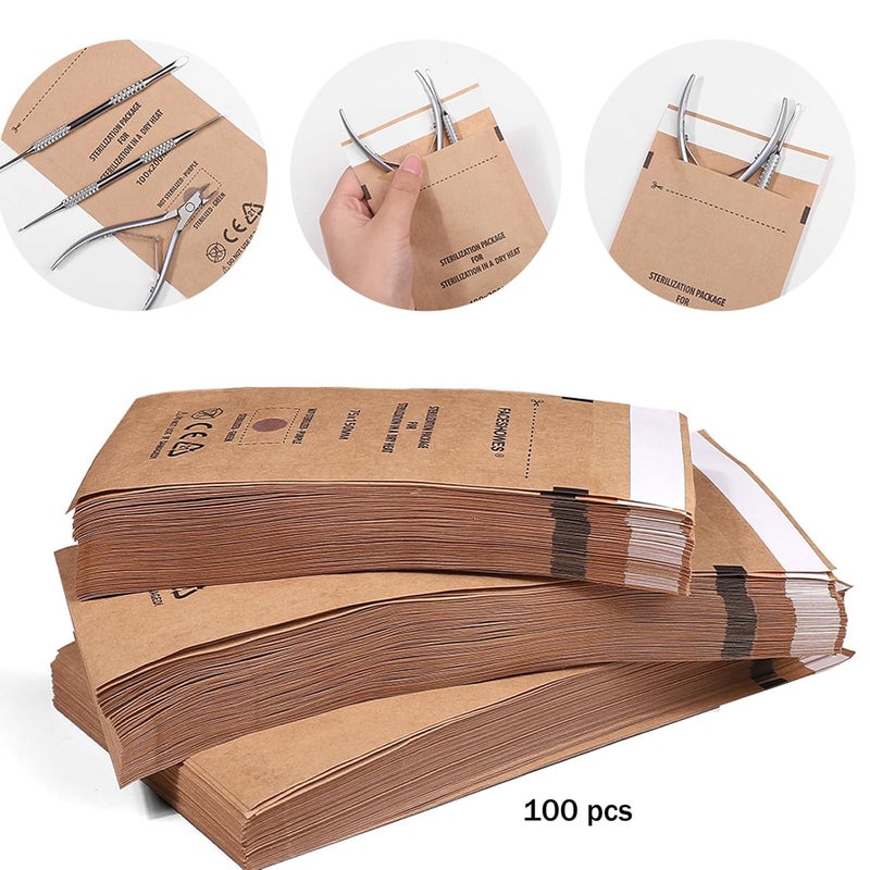 Misforu Store 100PCS 2.9x5.9" Self-Sealing Cleaning Pouches,Dry Heat Autoclave Kraft Paper Cleaning Bags for Dentist Tools and Nail Art Supplies (100PCS 2.9x5.9") - Image 2